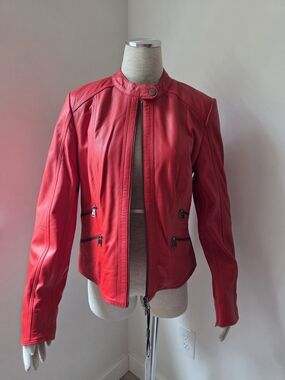 Red Women's Leather Moto Jacket